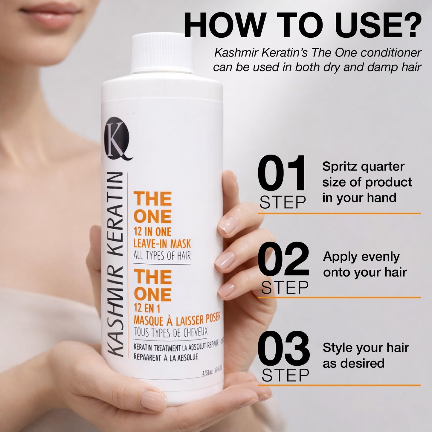 Kashmir Keratin THE ONE Leave In Conditioner 12-in-1 Hair Treatment Spray (16 Fl Oz) Detangles, Smooths Frizz, Adds Shine & Hydration for Dry Damaged Hair, Lightweight Keratin Care for All Hair Types