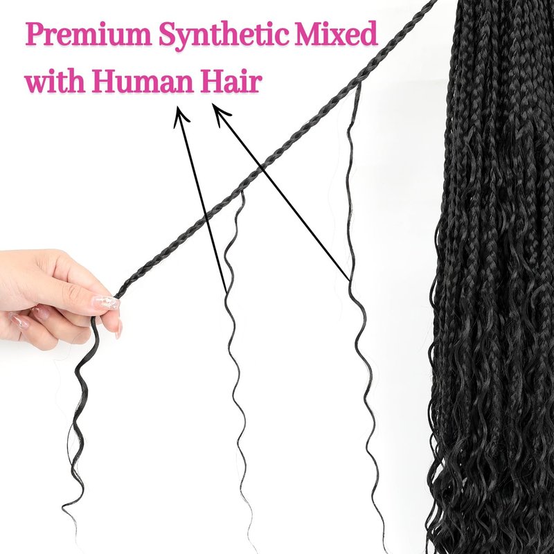 Boho Crochet Braids - Human Hair Pre-Looped Bohemian Extensions with Curly Ends | 24 Inch, Color 1B