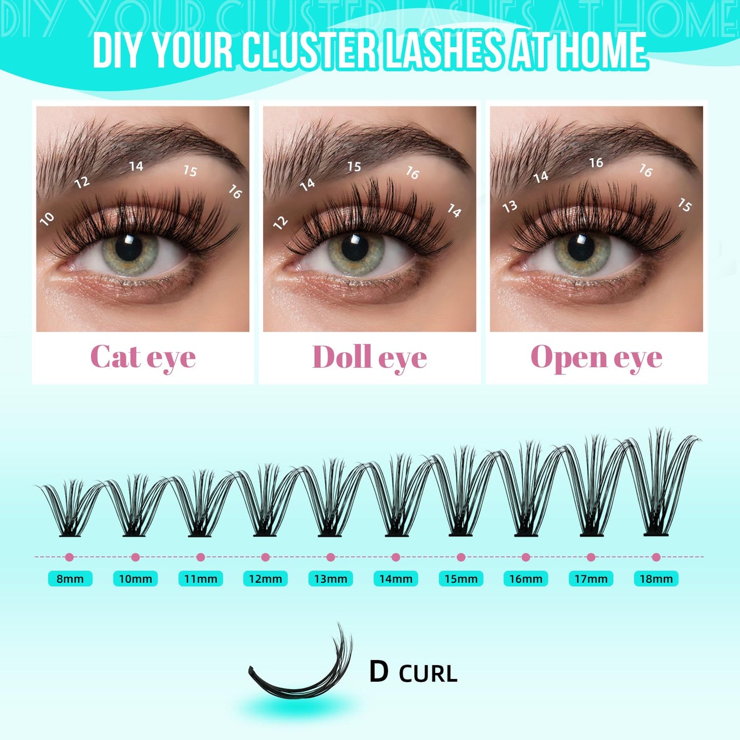 Self Adhesive Lash Clusters 120PCS Self Adhesives Eyelashes Natural C Curl 8-16mm,No Lash Glue Needed,Impress Lashes Wide Stem Self-Adhesive Thin Lashes Extension
