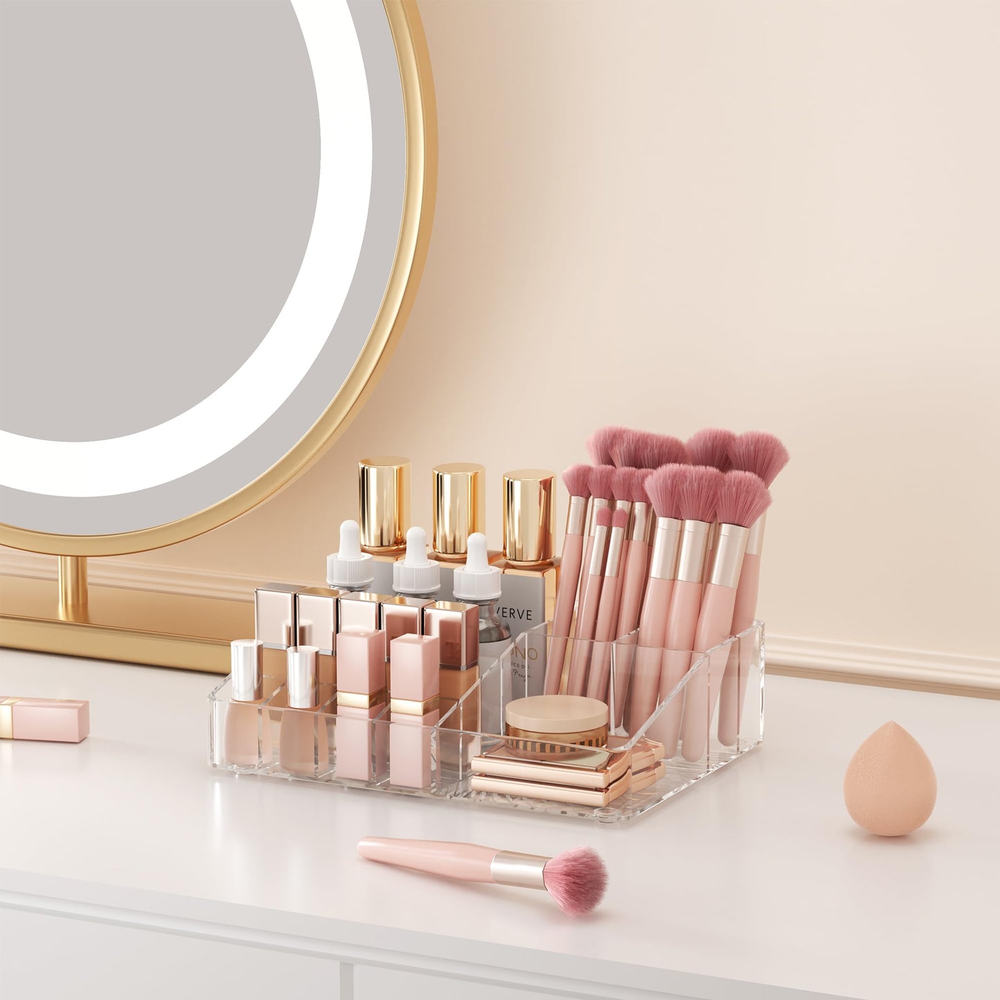 DOADW Bathroom Counter Organizer Clear - 3Pcs Stackable Makeup Countertop Organizer for Vanity - Multi-Purpose Skin Care Lipstick Cosmetic Organizer