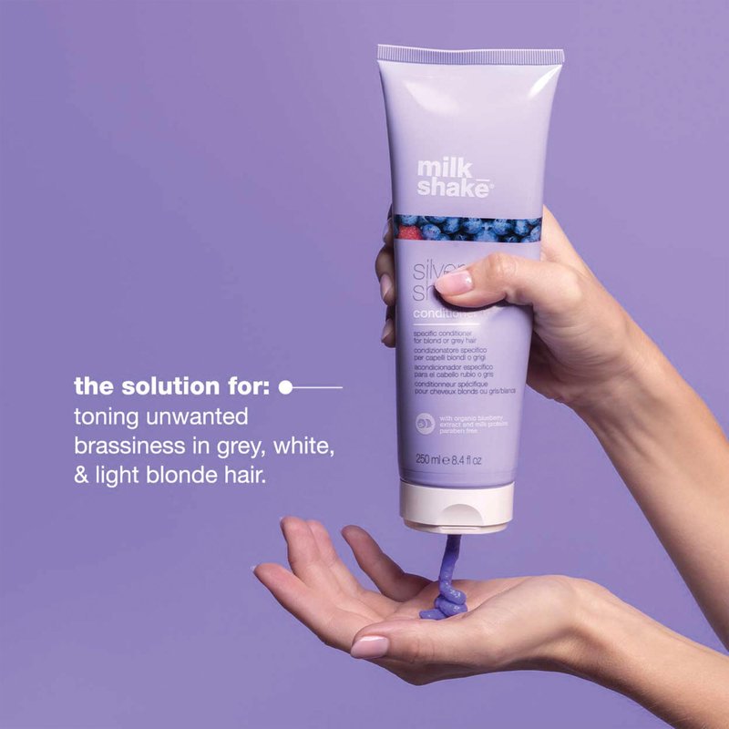 milk_shake silver shine conditioner | toning conditioner for white, grey or blonde hair | softens, hydrates, and refreshes tone with purple pigment andmilk proteins, 8.4 fl oz