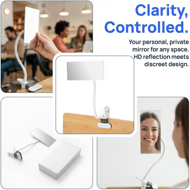 Clip-On Desk Makeup Mirror - Anti-Peeping Privacy Design | Adjustable Gooseneck Clamp for Office Use