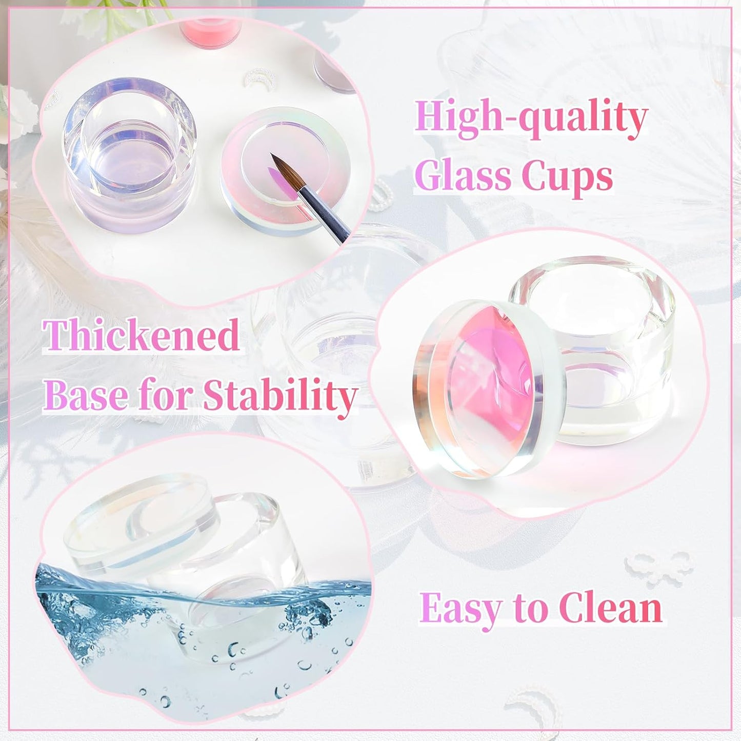 Nail Dappen Dish with Lid - Crystal Monomer Holder for Acrylic Nails | 30ml Glass Cup for Acetone & Liquid