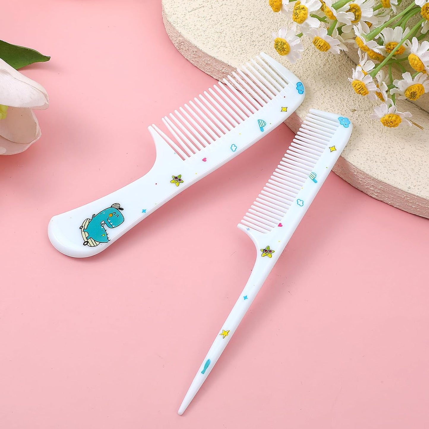 Mini Hair Comb Set - 2 Pcs Portable Detangling Combs for All Hair Types | Blue Dinosaur Design