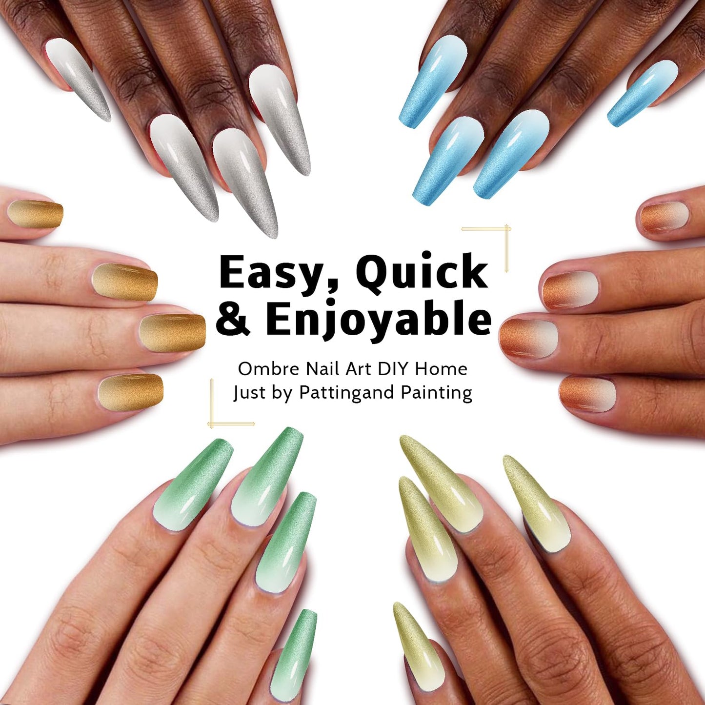 Ombre Nail Gel Set - 9 Colors Sponge Pat Paint for Floral Nail Art, No Wipe, UV/LED Curing