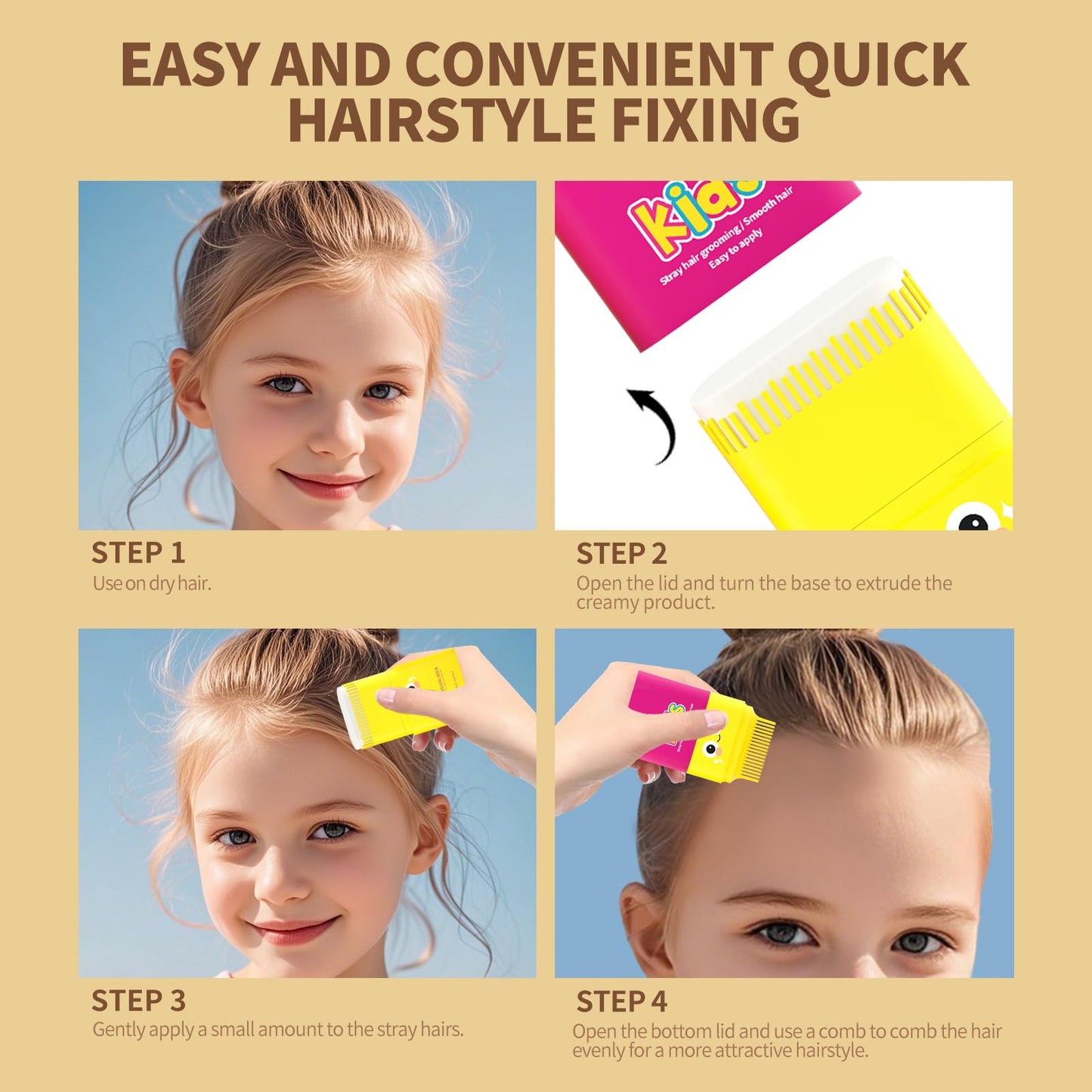 gowwim Kids Hair Gel, Natural Hair Gel for Kids Non-greasy Hair Styling Stick for Girls & Boys Long-Lasting Hair Finishing Stick Flyaway Hair Control