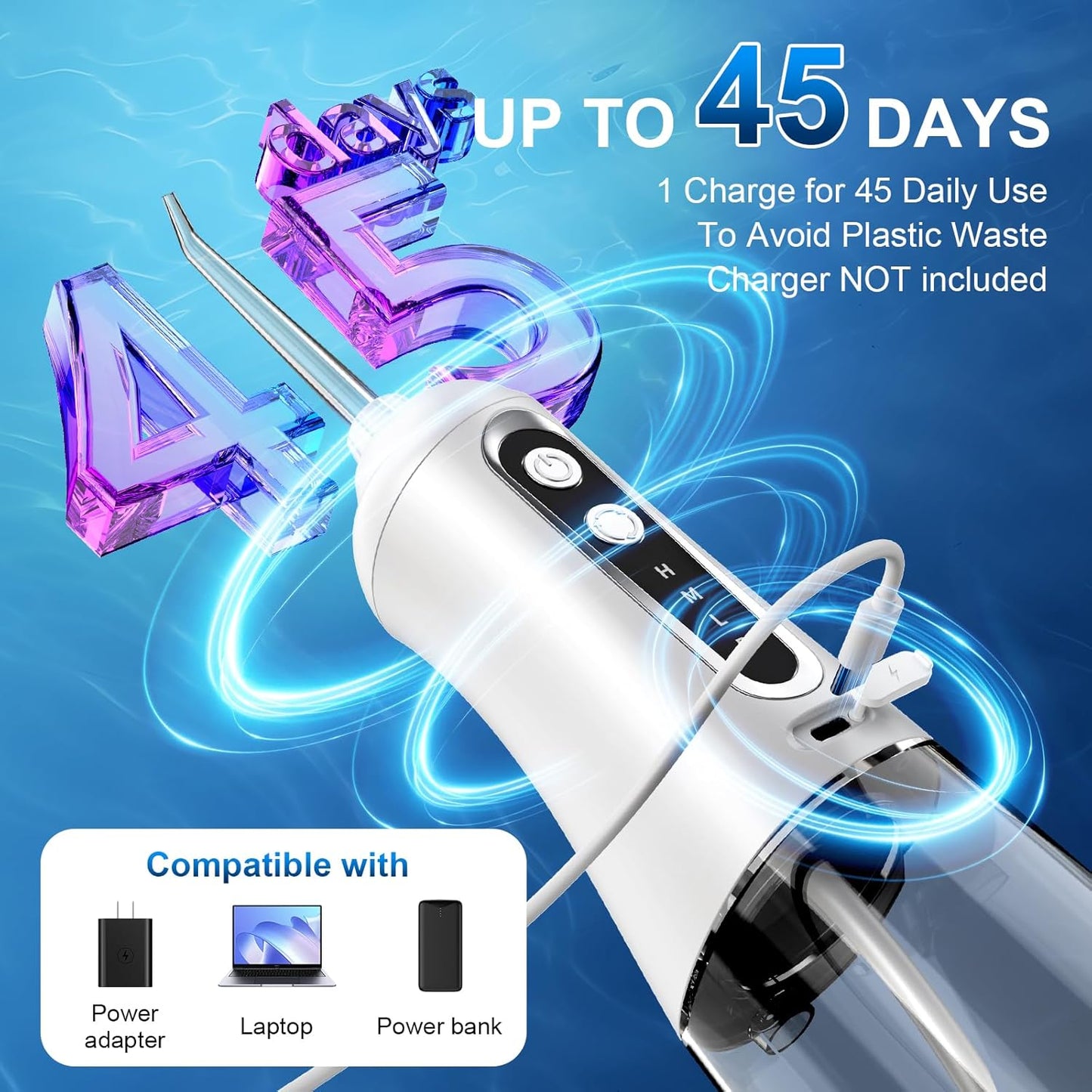 Water Flosser - Portable Cordless Oral Irrigator with 4 Modes & 4 Nozzles | 350ML, IPX7 Waterproof Design for Travel & Daily Gum Care