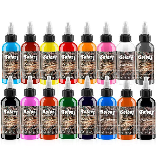 Tattoo Ink Color Set - 16PCS 1oz (30ml) Pigment Kit for Professional Tattooing | Vibrant Colors