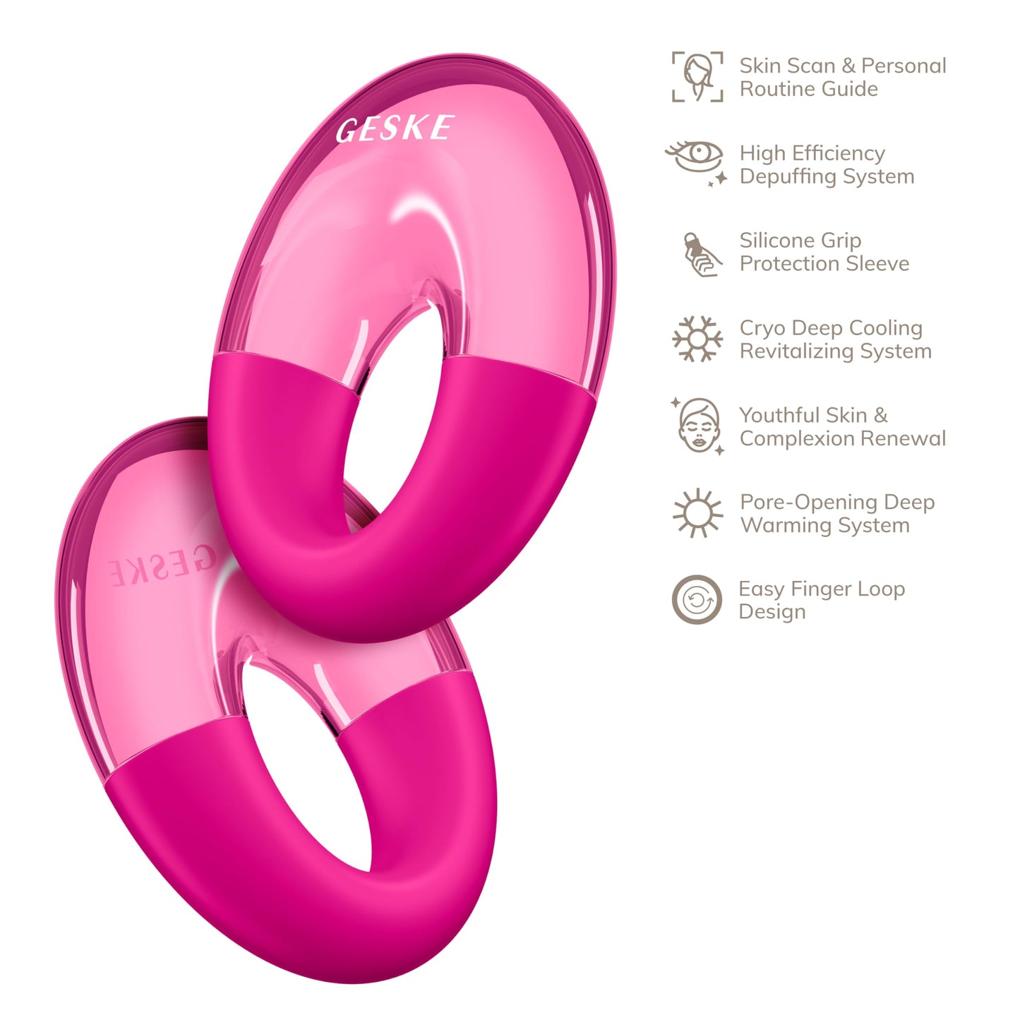 GESKE SmartAppGuided™ Cool & Warm Eye Massager | 7 in 1 | Multifunctional Massager | Eyes & Face | Battery-free Cooling & Warming | Firms, Relaxes & De-Puffs Skin | Ring-shaped Design for Easy Grip