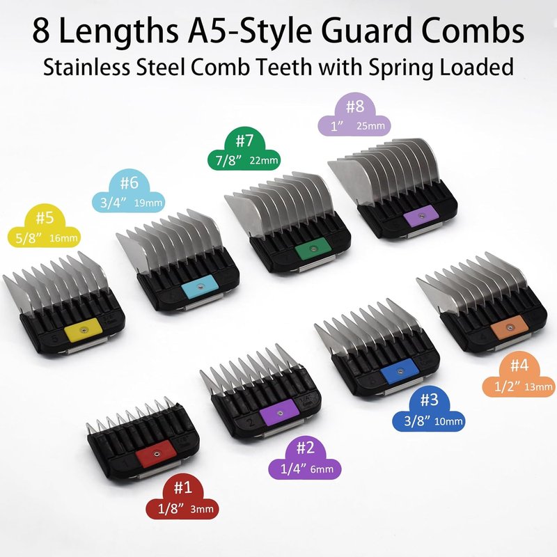 Professional Animal Grooming Combs - Stainless Steel Attachment Guide for A5 Detachable Blade Clippers | Compatible with Wahl, Andis, Oster