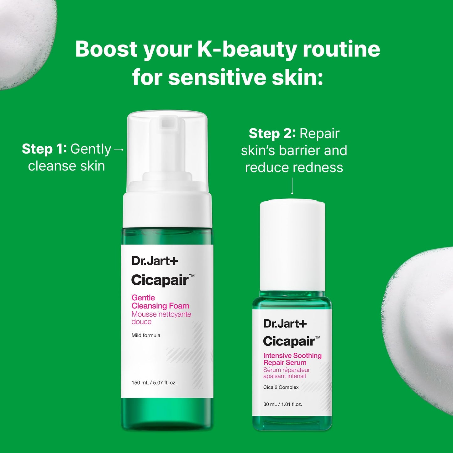 Dr.Jart+ Cicapair Gentle Foam Korean Face Wash Cleanser for Sensitive Skin with Centella Asiatica | Korean Skin Care, 5.07 Fl Oz
