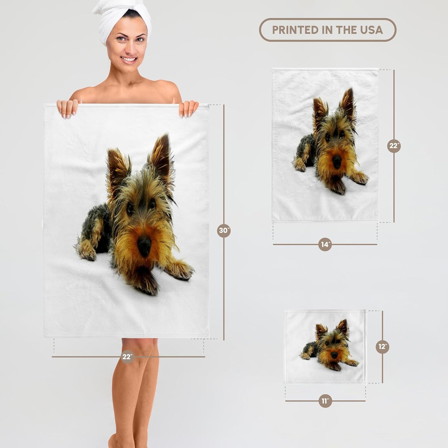 3D Rose Yorkie Portrait Towel - Soft Microfiber, 15" x 22"