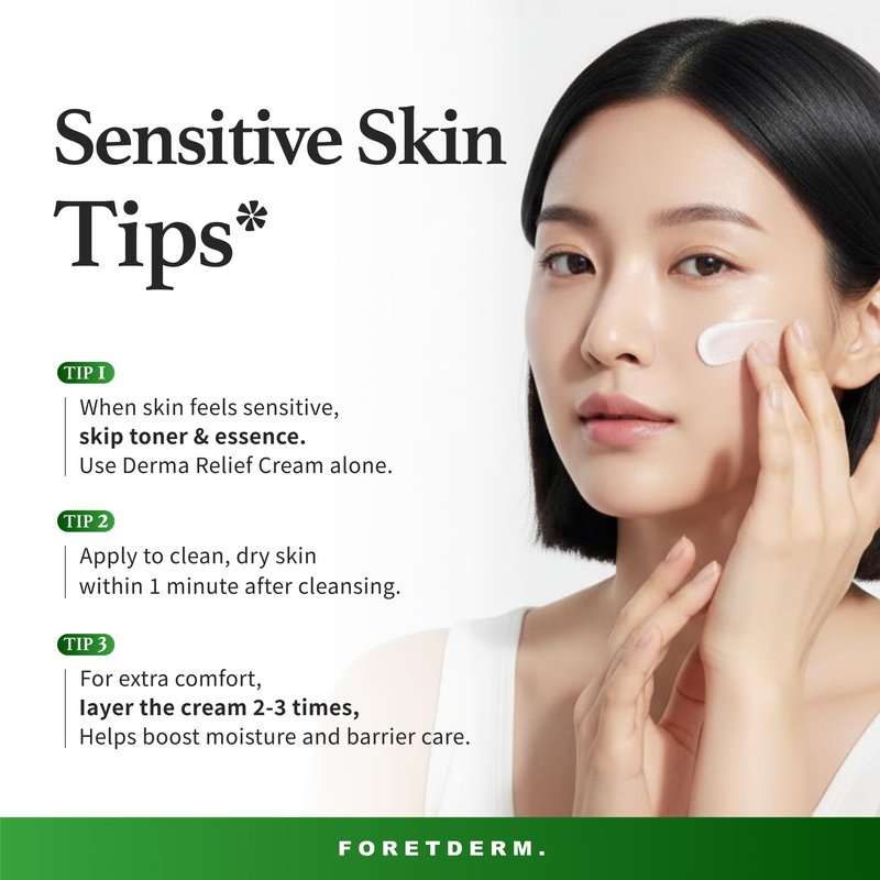 FORETDERM Peptide Derma Relief Cream – EGF, CICA & Panthenol Barrier Support Face Moisturizer, Korean Skincare for Sensitive Skin, Soothing & Calming Irritated Skin, Unscented, 1.35 Fl Oz