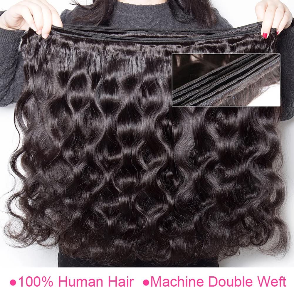 DreamPack Bundles with Closure Human Hair 12 12 12+10 Body Wave Bundles Human Hair with 4x4 Lace Closure 100% Unprocessed Virgin Hair Extensions Natural Color