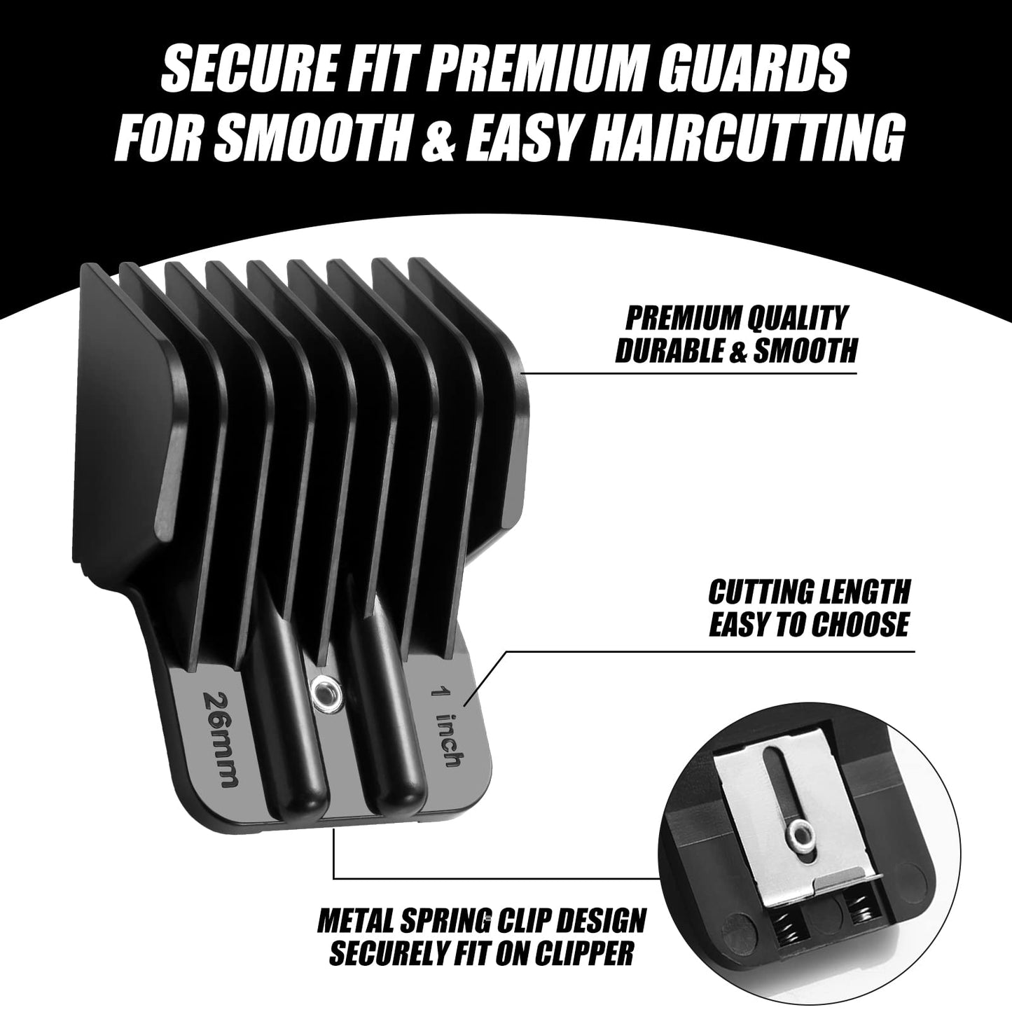 8 Pack Premium Trimmer Guards Fit for BaBylissPRO Barberology FX787 & FX726 Trimmer, Replacement Guards with Metal Spring Clip - From 1/32-5/4 inch Snap on Blade Attachment Combs Set