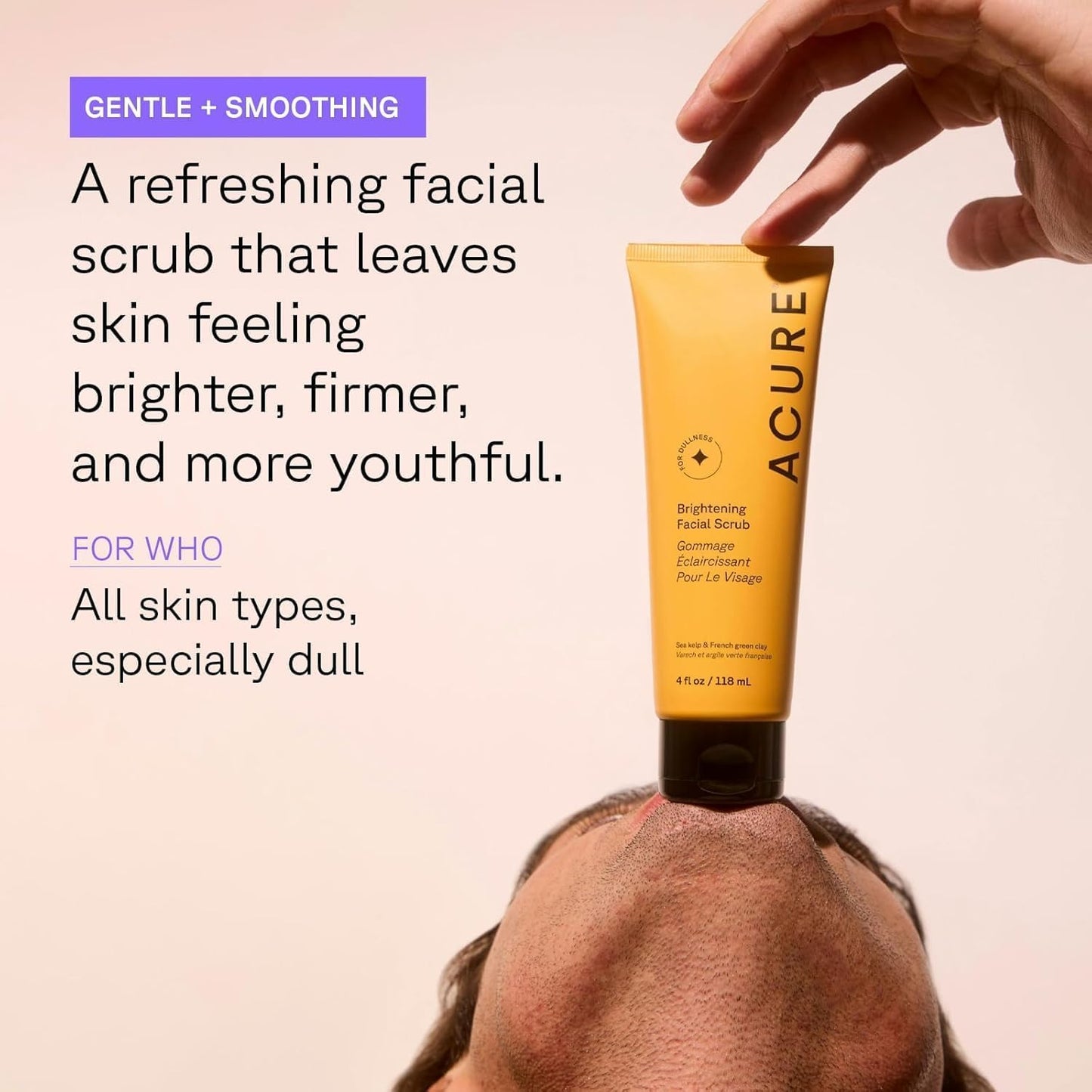 Acure Brightening Facial Scrub - Gentle Exfoliating Face Wash with Sea Kelp & French Green Clay | 4 fl oz