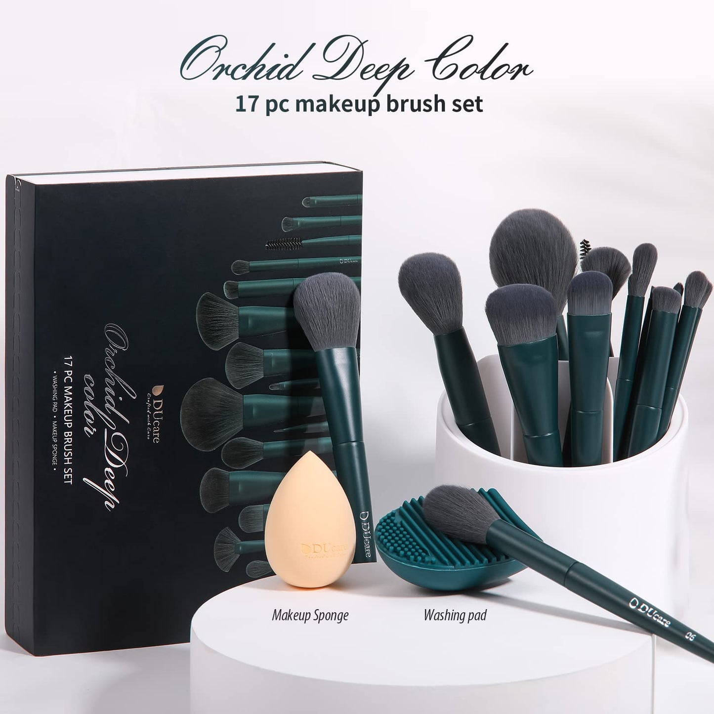 DUcare Makeup Brushes Set 17 Pcs with Brush Cleaning Mat and Makeup Sponge