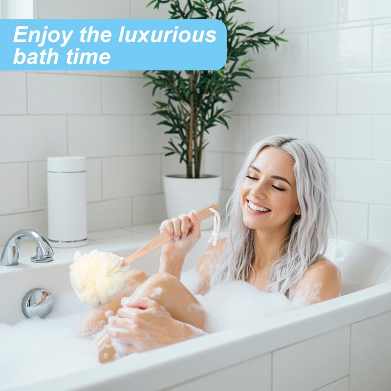 10 Pcs Large Bath Puff Loofah Sponge with Long Handle, Loofah with Handle for Men Women, Back Scrubber for Shower, Exfoliating Body Brush Set - 4 Colors