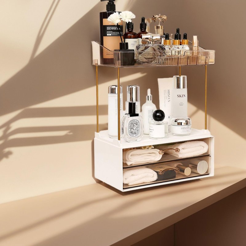2-Tier 2-Drawer Bathroom Countertop Organizer, Multi-Purpose Makeup Organizer for Vanity, Large Skincare Countertop Organizer, Cosmetic Display Case for Dresser, Elegant Gifts for Women, Clear