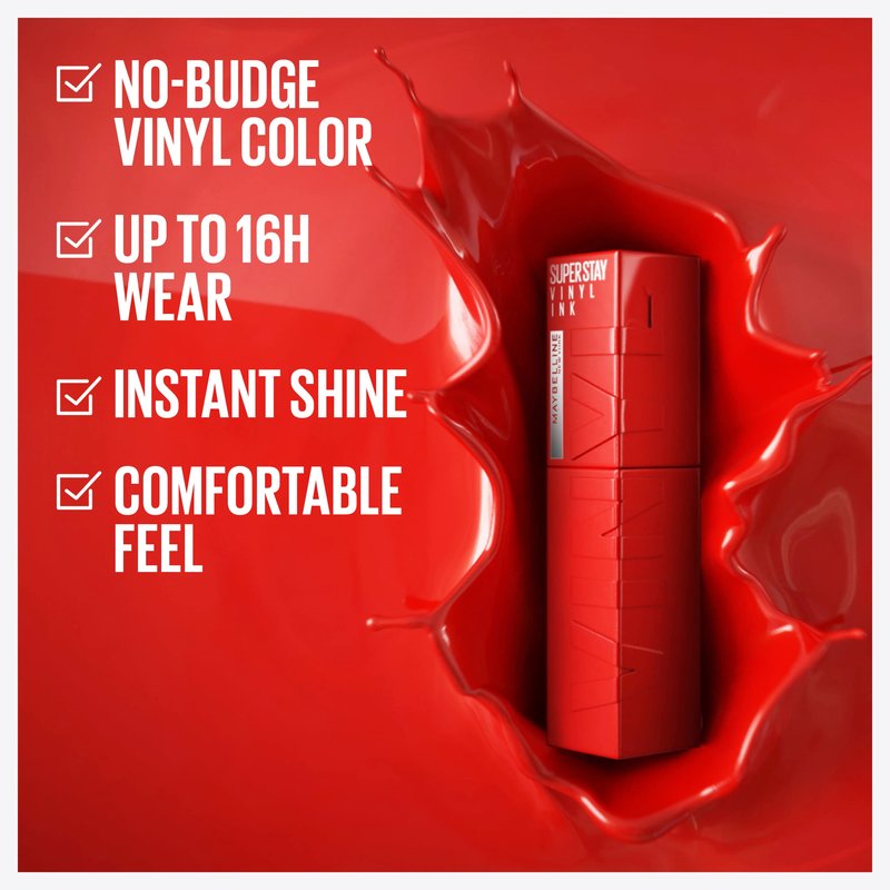 Maybelline Super Stay Vinyl Ink Liquid Lipstick + Lifter Gloss Makeup Bundle, Includes 1 Red Lipstick in Lippy and 1 Pink Lip Gloss in Opal