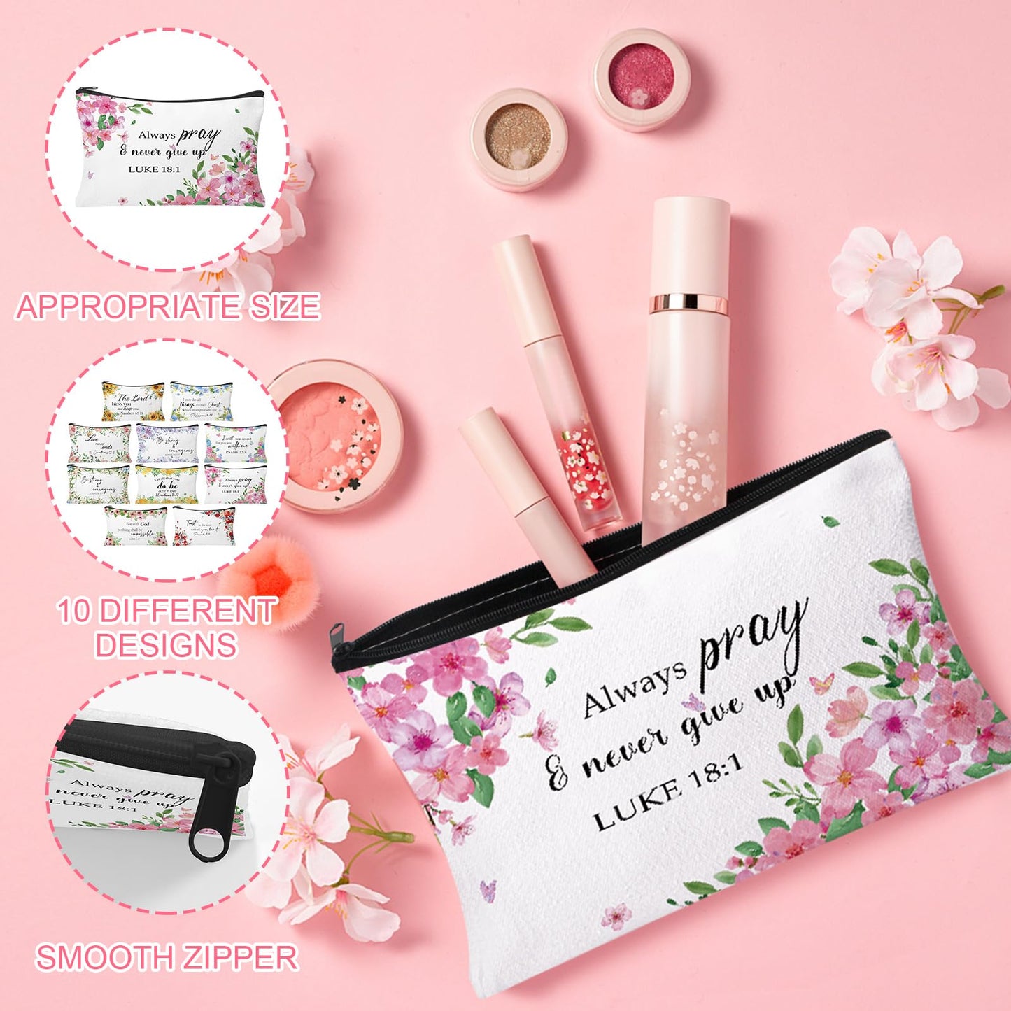 30Pcs Christmas Makeup Bags Canvas Cosmetic Bags with Zipper Portable Santa Gnomes Snowman Xmas Canvas Gift Bag Goodie Bag Travel Toiletry Pouch for Women Holiday Present Xmas Party Gift