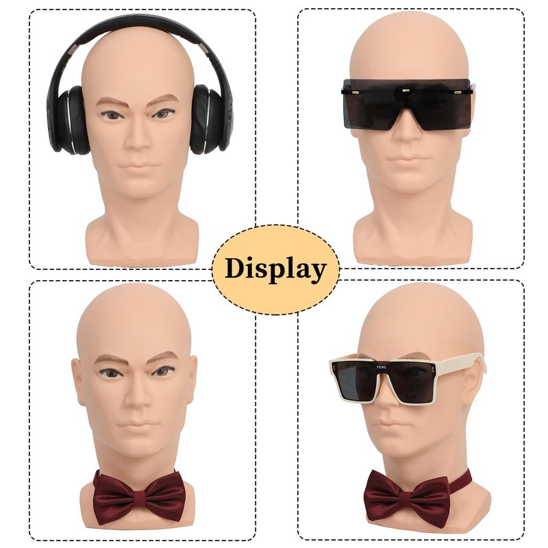RUISIMEI Bald Mannequin Head Male Professional Cosmetology Manikin Head for Wig Making, Display wigs, eyeglasses, hairs, T pins,with Free Clamp