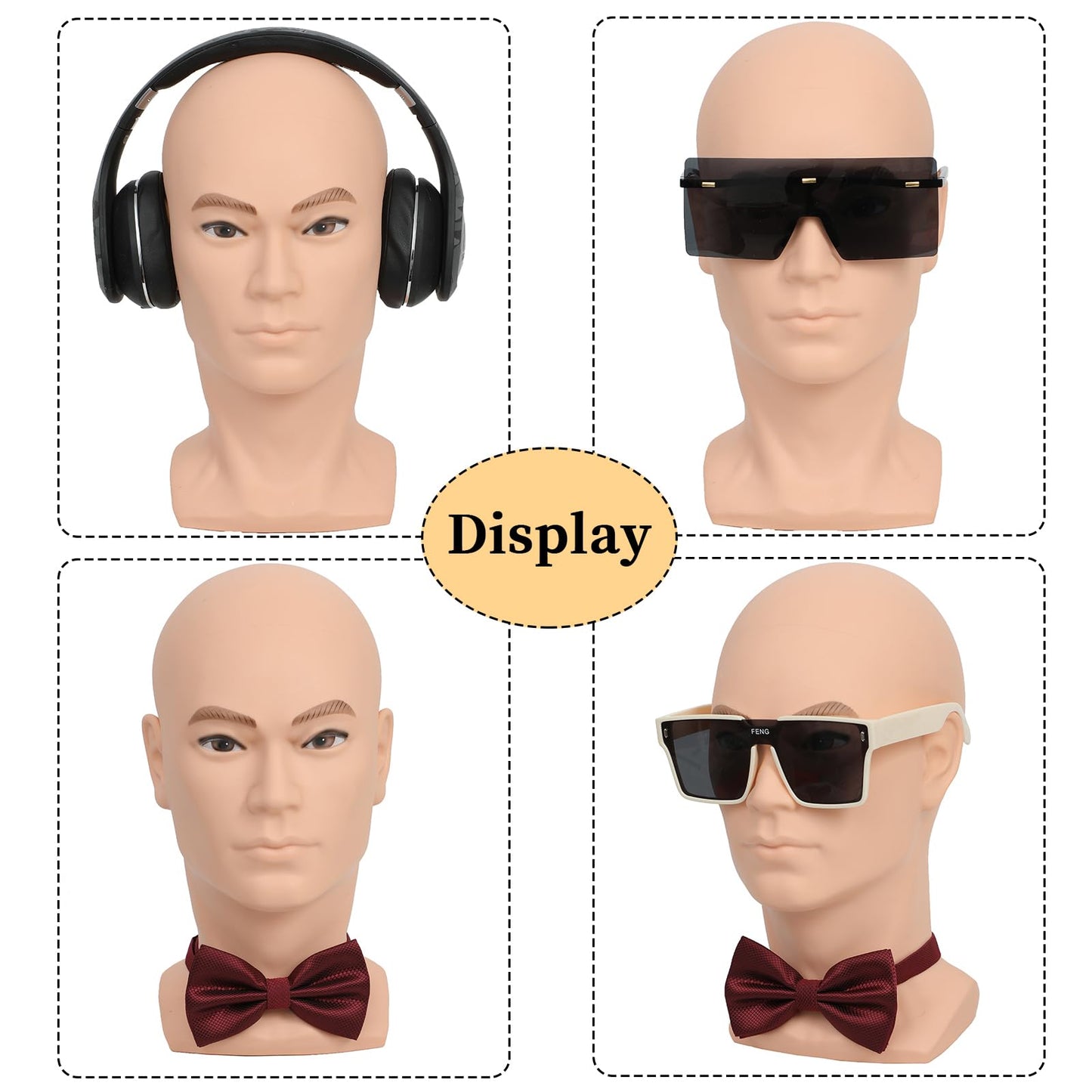 RUISIMEI Bald Mannequin Head Male Professional Cosmetology Manikin Head for Wig Making, Display wigs, eyeglasses, hairs, T pins,with Free Clamp