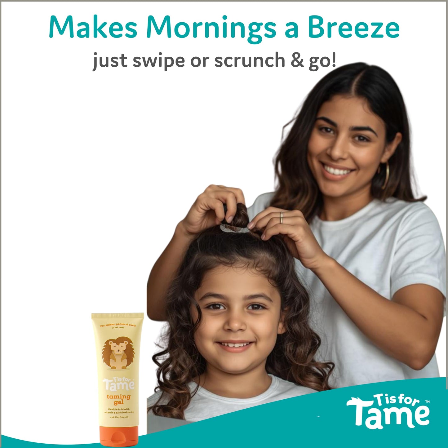 T is for Tame - Hair Taming Gel for Toddlers, Babies, and Kids - Vegan & Natural Styling Hair Gel, Anti-Frizz, Non-Sticky for Girls & Boys, Vitamin E Infused - 3.38 fl oz (2 Pack) - Made in the USA