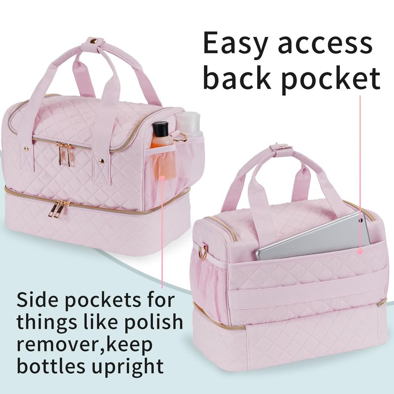 VOFIpremiAm Nail Polish Organizer Case Fits 1 Nail Lamp and 50 Bottles,Waterproof Nail Organizers and Storage with Side Pockets for Nail Polish Remover,Manicure Tools (Patented,Bag Only)-Pale Pink
