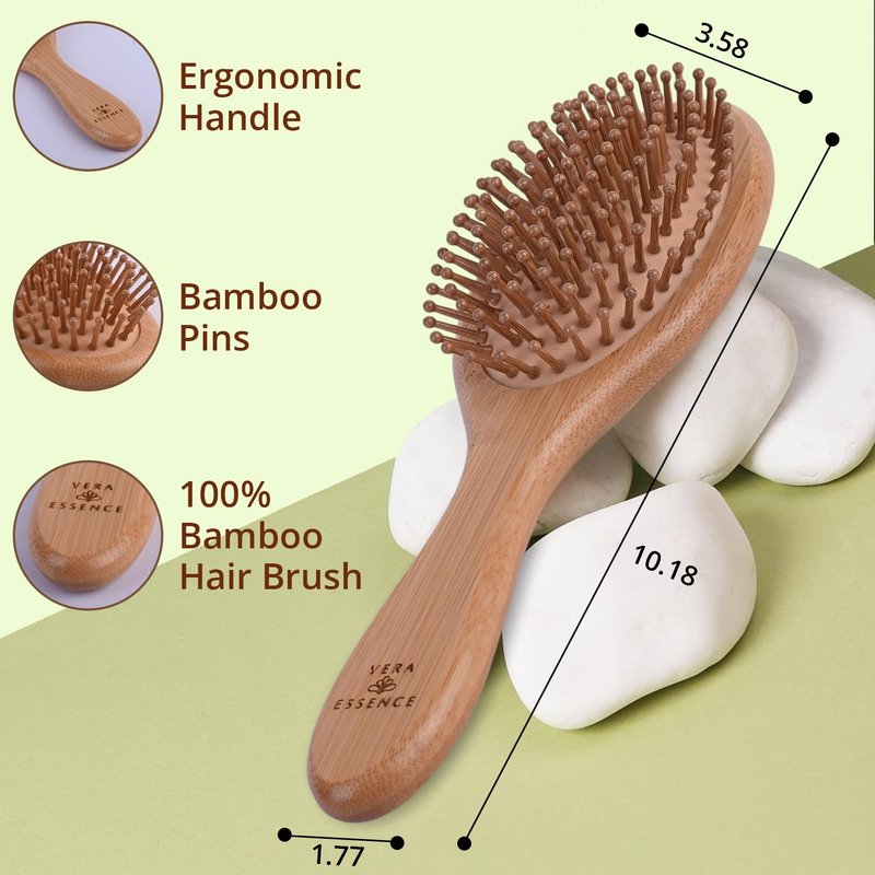 Bamboo Hair Growth Brush - Natural Bristle Detangling Paddle for All Hair Types | Ergonomic Handle for Men & Women