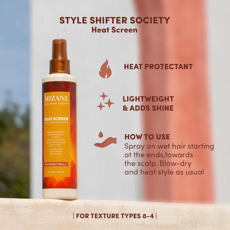 Mizani Heat Protectant Spray - Anti-Frizz & Glossy Finish for Curly, Coily Hair | 8 oz