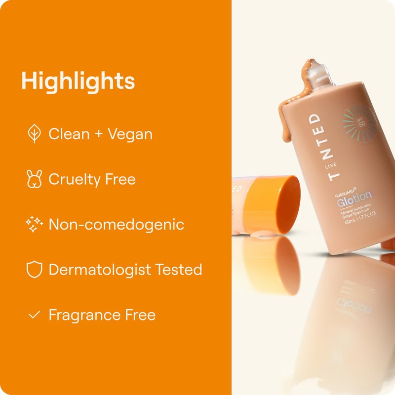 Live Tinted Hueguard Glotion Mineral Tinted Sunscreen For Face SPF 50 – Lightweight Fragrance-Free Sunscreen – Hydrating & Brightening – Clean & Vegan Primer With SPF - Medium Deep .5 FL Oz