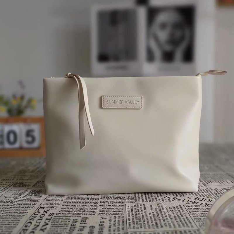 Makeup Bag Organizer - Waterproof PU Leather Cosmetic Bag | Large Travel Clutch Purse (Cream)