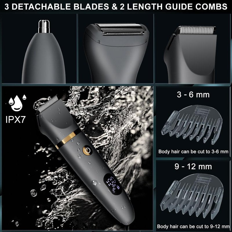 Men's Ball Shaver - 3-in-1 Body Hair Trimmer & Pubic Shaver with Titanium Blades | IPX7 Waterproof, LED Display