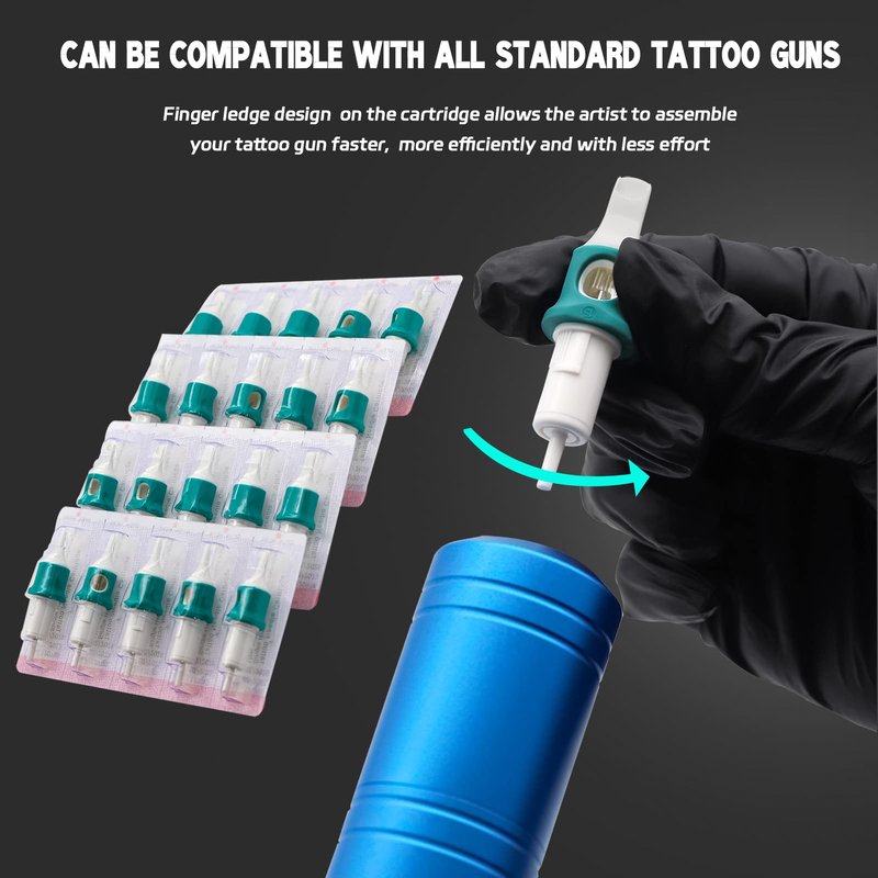 MO MOLONG Tattoo Cartridge Needles 40Pcs Disposable Standard Tattoo Needles Kit Mixed Size Tattoo Cartridges with Membrane and Finger Ledge 1003RL 1205RL 1207RL 1209RL 1207RS 1209RM 1215RM 1211M1