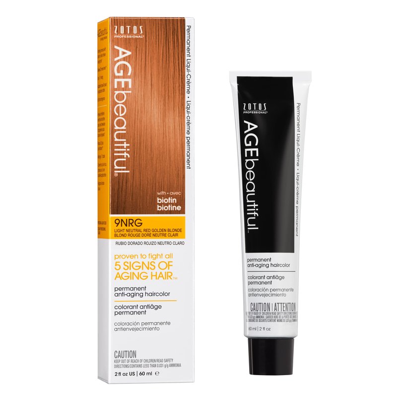 AGE beautiful Permanent Hair Dye 9NRG Light Neutral Red Golden Blonde - Strawberry Blonde Hair Color Cream with 100% Gray Coverage, Anti-Aging Biotin Formula for Thicker, Fuller Hair, Salon Quality