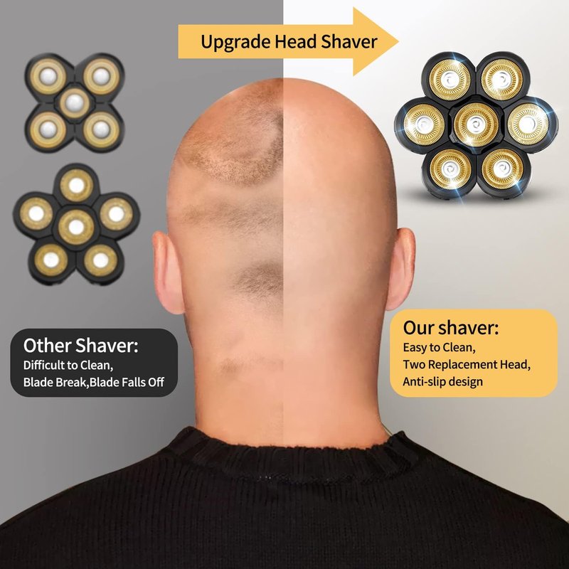 7D Electric Head Shaver for Bald Men - Waterproof Grooming Kit | Multifunctional Hair Razor