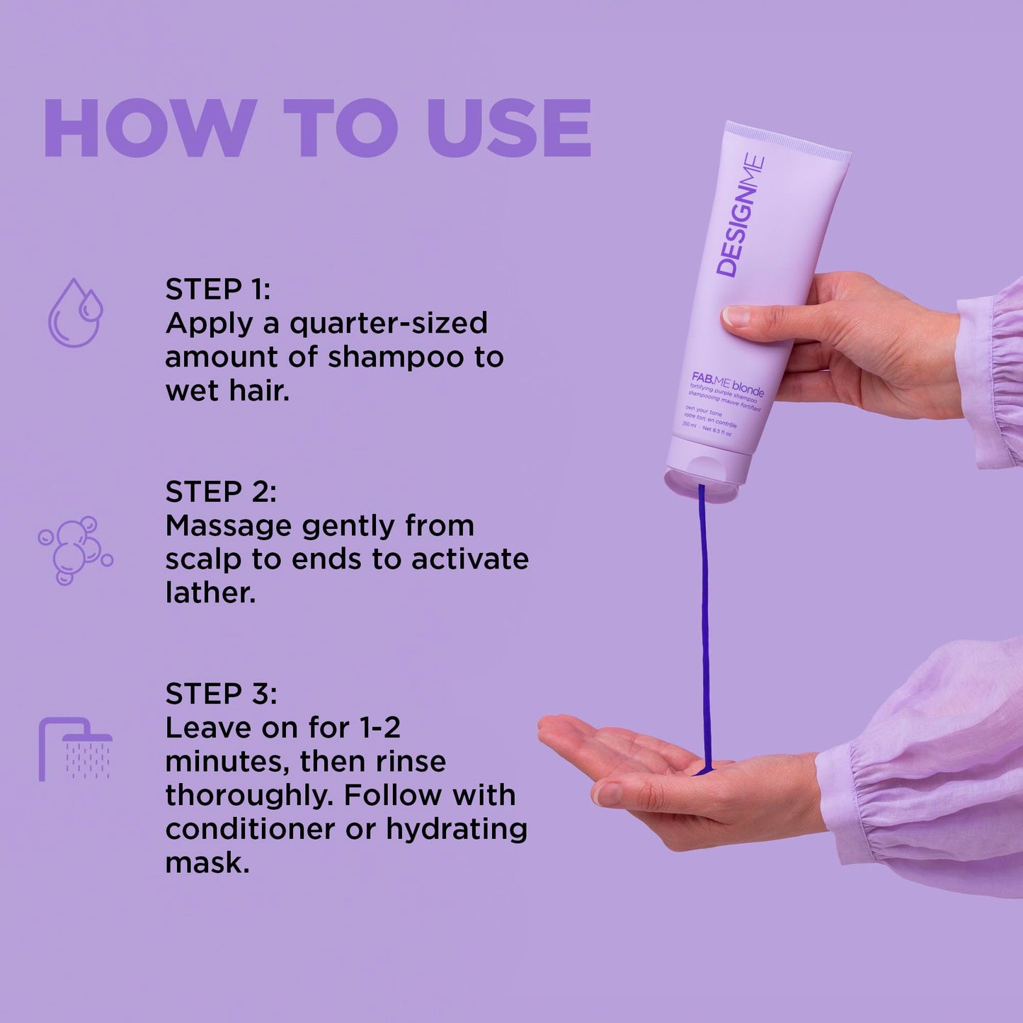 Design.Me FAB.ME Blonde Fortifying Purple Shampoo | Toning Purple Shampoo for Blonde Hair - Neutralizes Brass and Yellow Tones | Enriched with Hyaluronic Acid | Color Depositing Formula