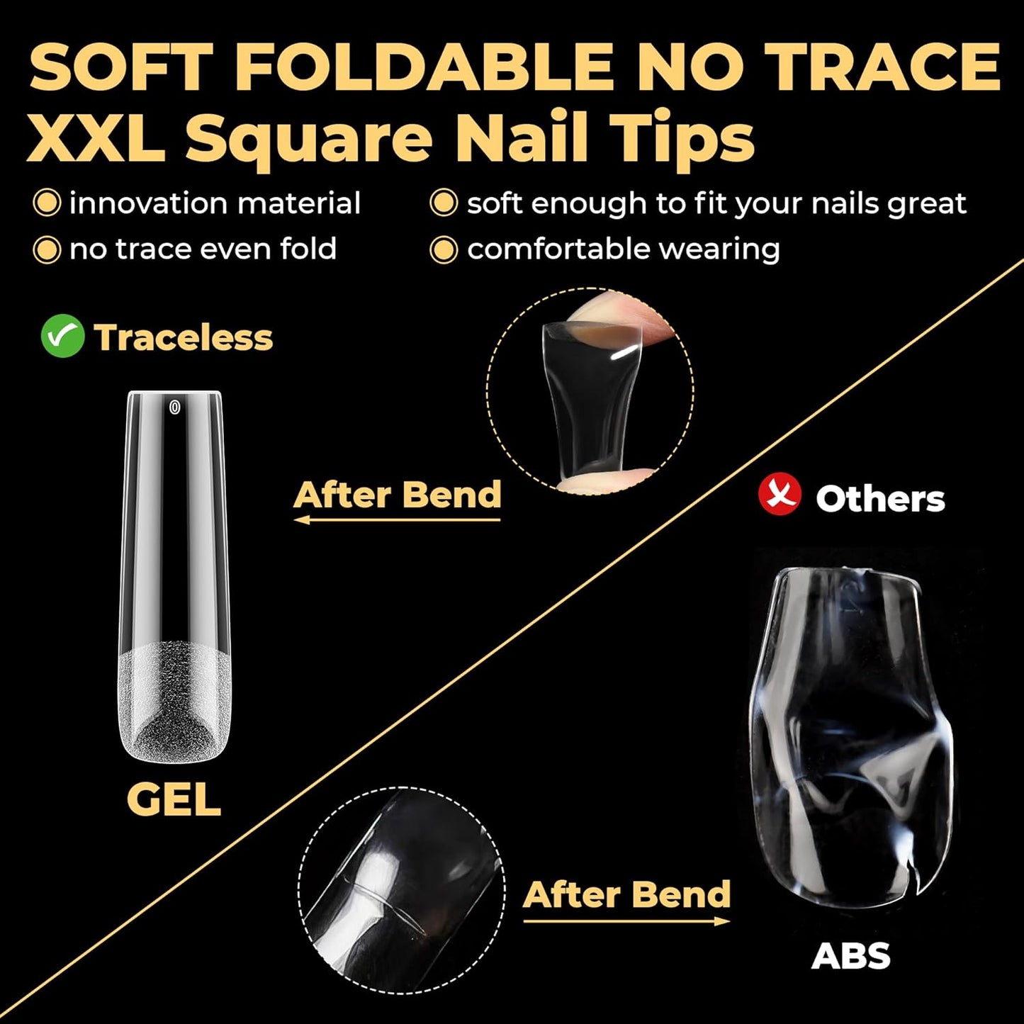 Extra Long Tapered Square Nail Tips - 240 Pcs Full Cover Gel Nail Tips | No C Curve, XXL Size for DIY & Salon Use
