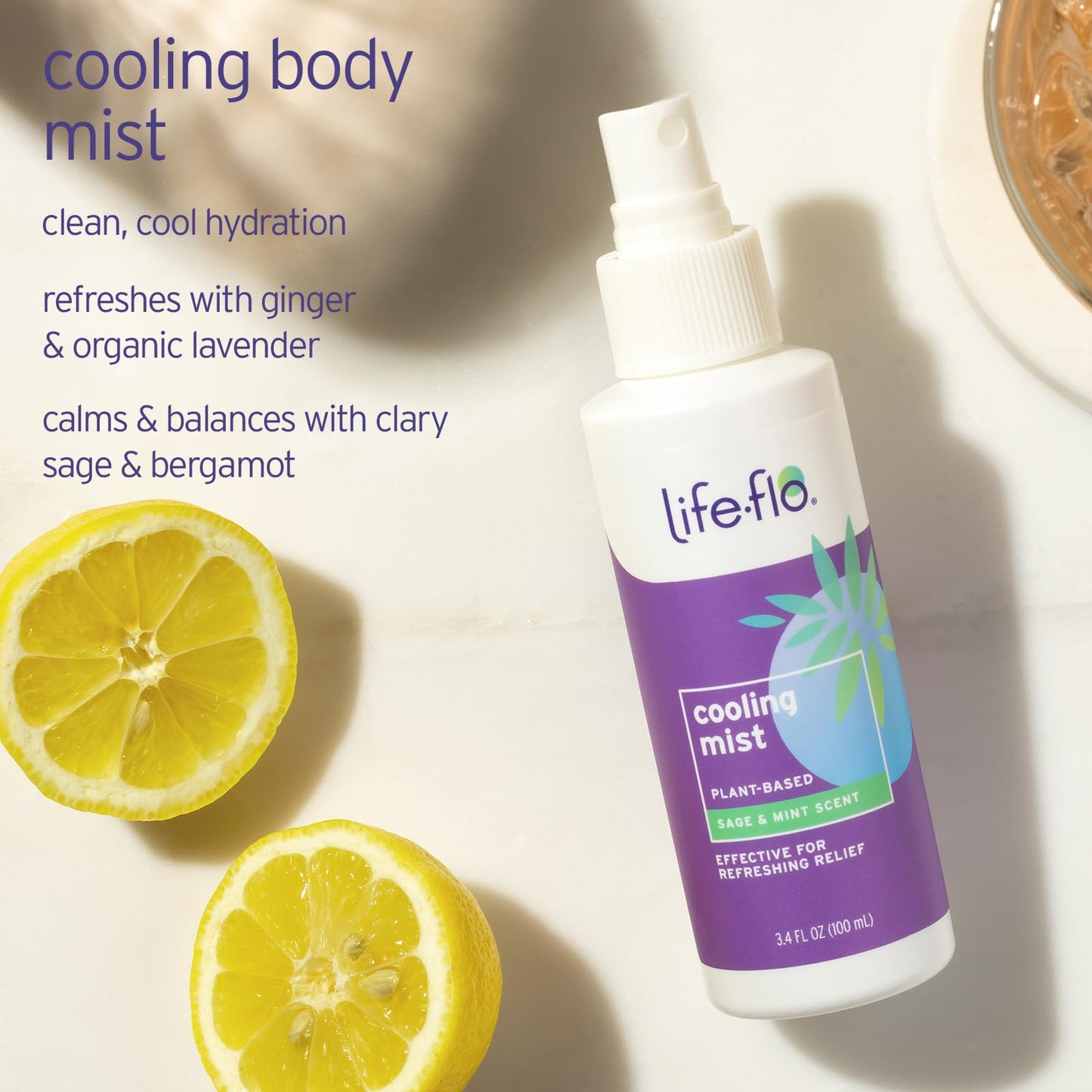 LIFE-FLO Cooling Mist - Refreshing Body Mist for Women - Instantly Cools Hot Flashes with Ginger, Organic Aloe Vera and Lavender - Fresh Sage Mint Scent, 60-Day Guarantee, Not Tested on Animals, 3.4oz