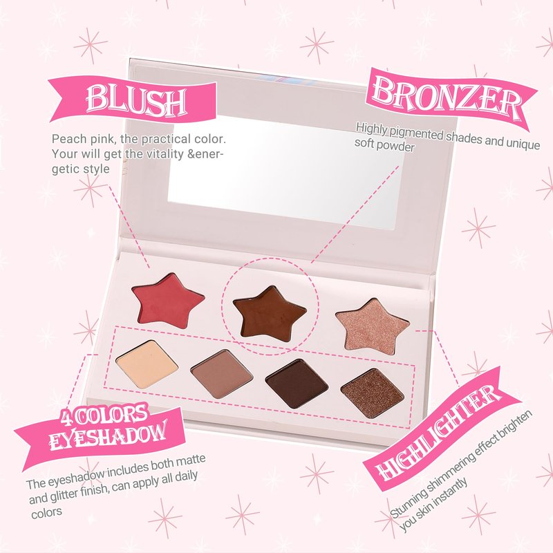 VIOLA HOUSE All In One Face Palette,Velvety-Smooth Buildable & Blendable Formulas,Bronzer,Eye shadow,Highlight 8.5g (Dark)