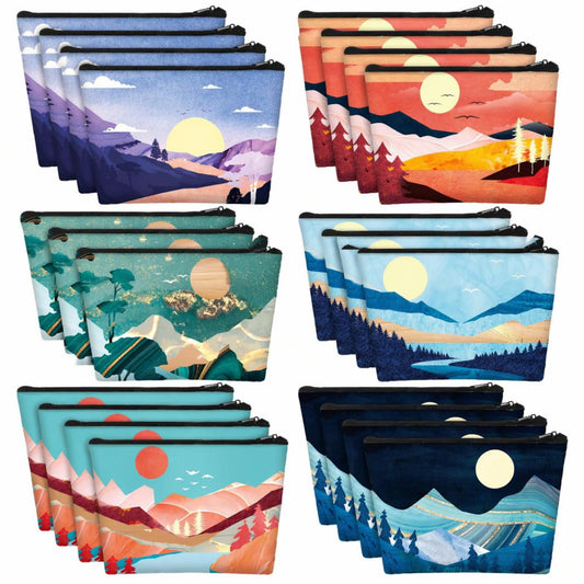 Sweetude 24 Pcs Mountain Makeup Bag Bulk Colorado Gifts Portable Travel Cosmetic Bags with Zipper Waterproof Portable Roomy Travel Beauty Toiletry Organizer Storage Pouch for Women (Mountain)