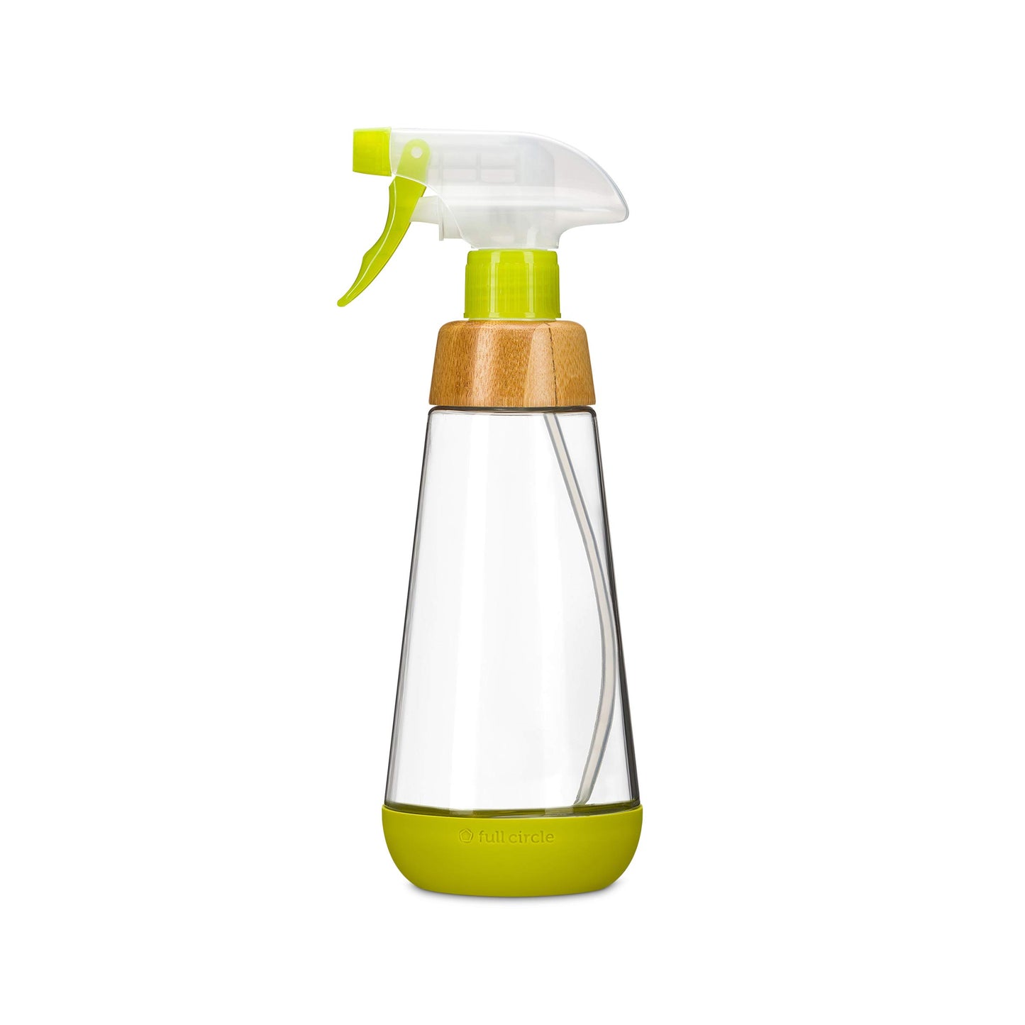 Full Circle 16oz Glass Spray Bottles, Green & Gray, Stream & Mist Modes, Bamboo Accents, Silicone Boot, Refillable