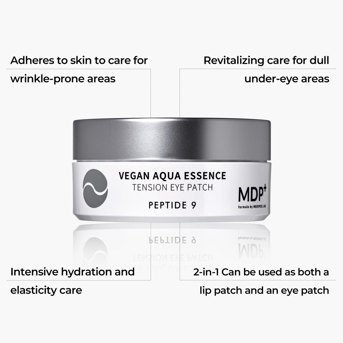 MDP+ Peptide 9 Vegan Aqua Essence Tension Eye Patch | Niacinamide, Eye Mask 3.38 Oz/1.6gx60ea, Hyaluronic Acid, Wrinkle Care, Under Eye Mask, Puffy Eyes, Hydrating Treatment