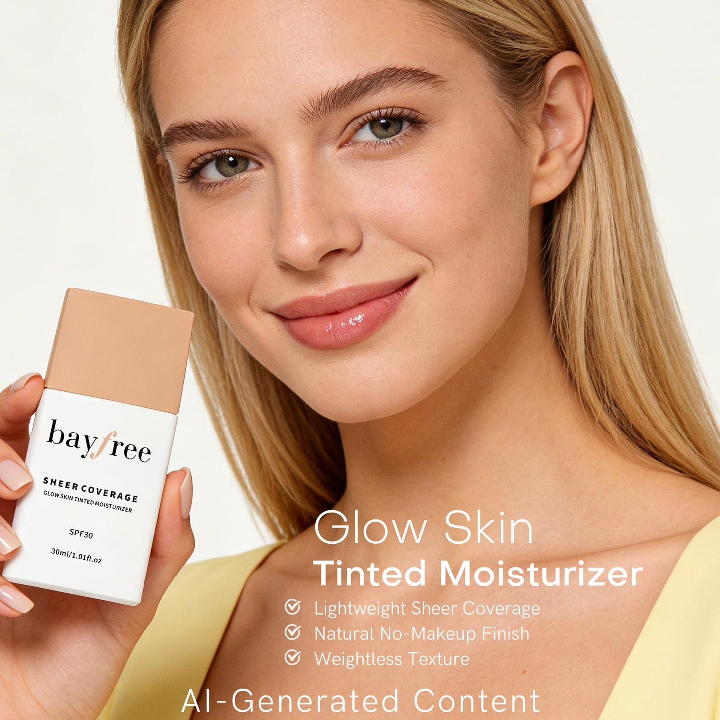 bayfree Glow Skin Tinted Moisturizer with SPF 30, Lightweight Sheer Coverage Skin Tint, Long Lasting Hydrating & Weightless, Makeup and Skincare Benefits, Buildable Natural Finish, Vegan Korean Makeup