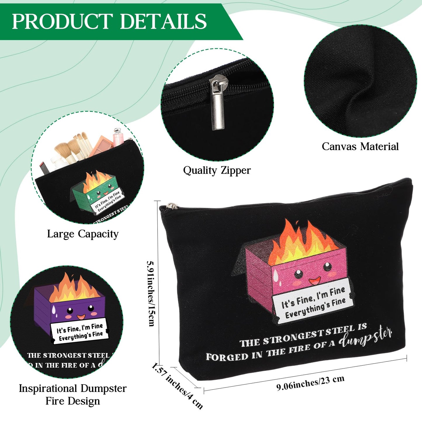 Reginary 12 Pcs Dumpster Fire Makeup Bags Bulk Funny Gifts Employee Inspirational Cosmetic Bag Gifts for Graduation Teacher Coworker Staff