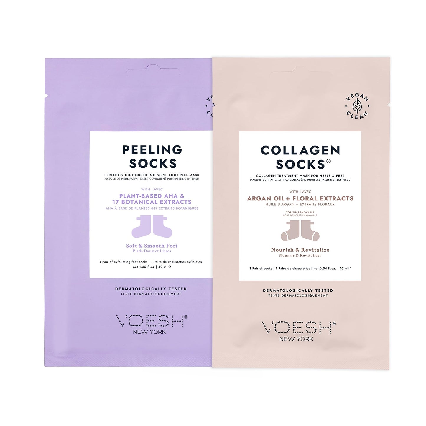 VOESH Collagen & Peeling Socks Duo, Peeling Socks, Collagen Socks, Foot Peel, Moisturizing Spa Socks, Foot Mask, Foot Exfoliator, Foot Care, Vegan