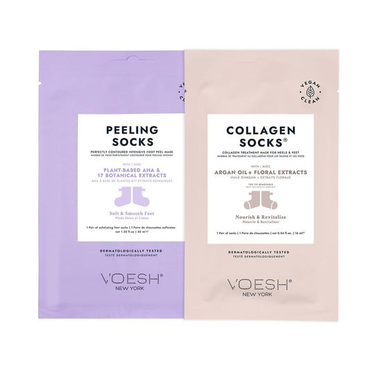 VOESH Collagen & Peeling Socks Duo, Peeling Socks, Collagen Socks, Foot Peel, Moisturizing Spa Socks, Foot Mask, Foot Exfoliator, Foot Care, Vegan