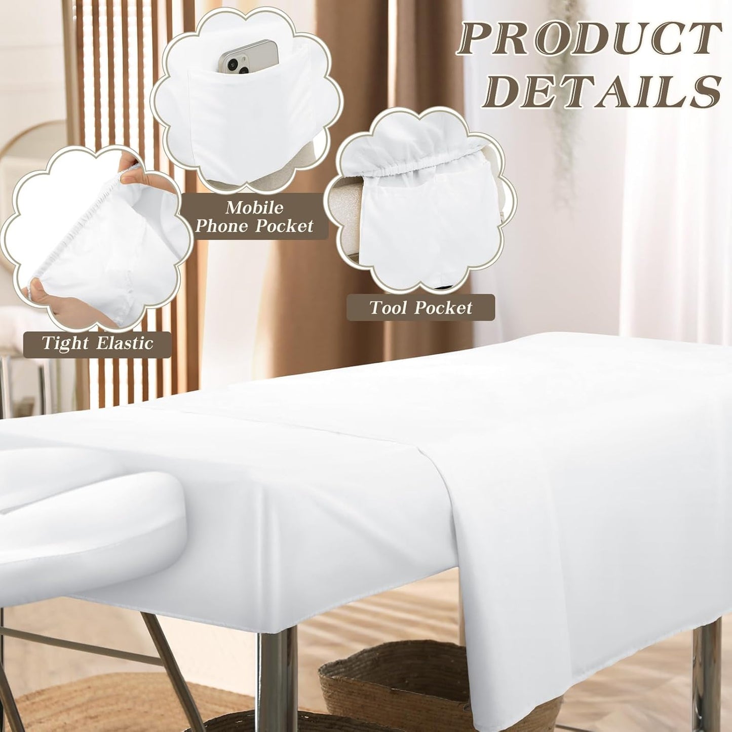 Microfiber Massage Table Sheets Set - 9 Pcs Including Flat & Fitted Sheets | White Color