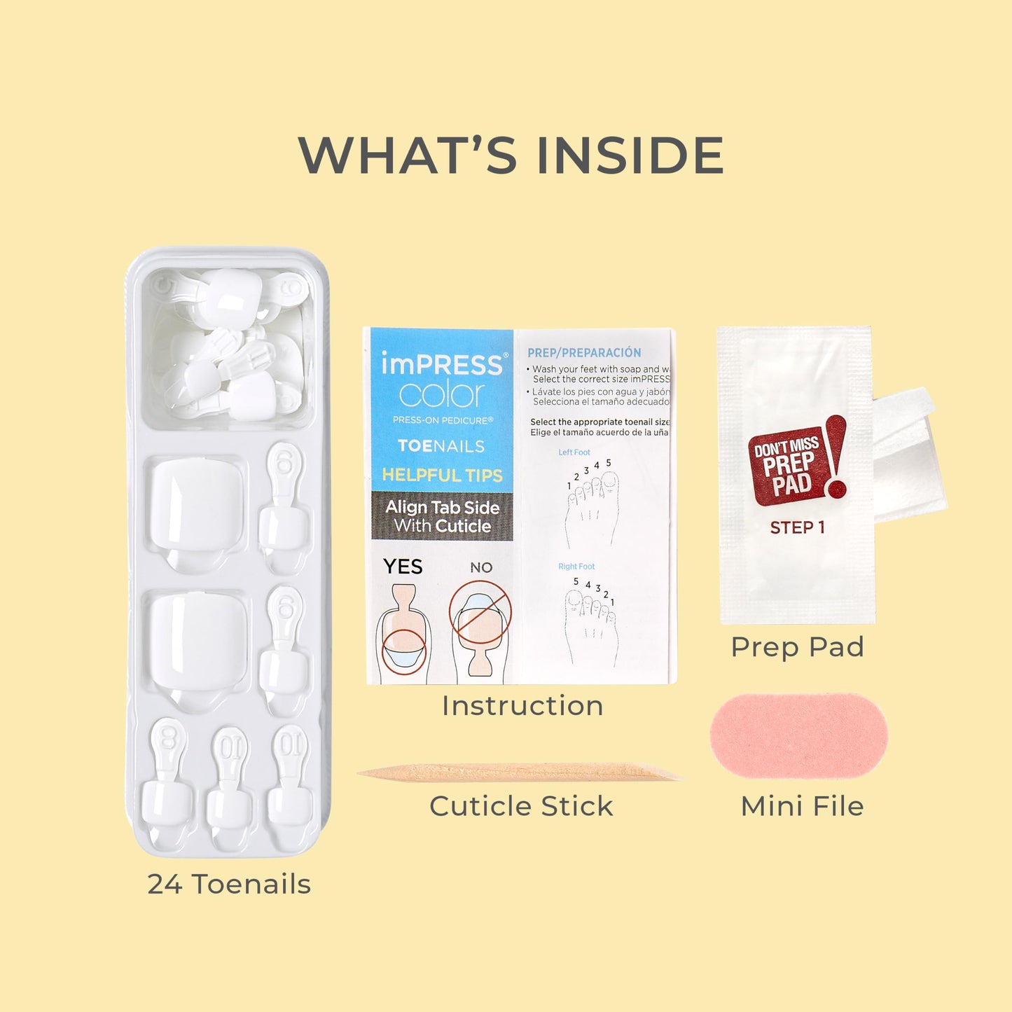 KISS imPRESS No Glue Pedi Press-On Nails, Toenails, 'Time After Time', Medium Pink, Short Size, Squoval Shape, Includes 24 Nails, Prep Pad, Instructions Sheet, 1 Manicure Stick, 1 Mini File